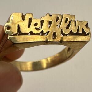 Snash Jewelry NETFLIX Spellout streetwear nameplate brass ring  7.75 Size 7 3/4